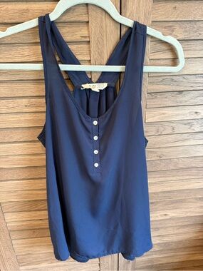 Pink Rose Navy Button-Front Racerback Tank